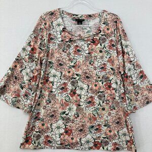 Nue‎ Options size XL Multi Color Floral Soft Stretch Knit Flare Sleeve Comfy Top
